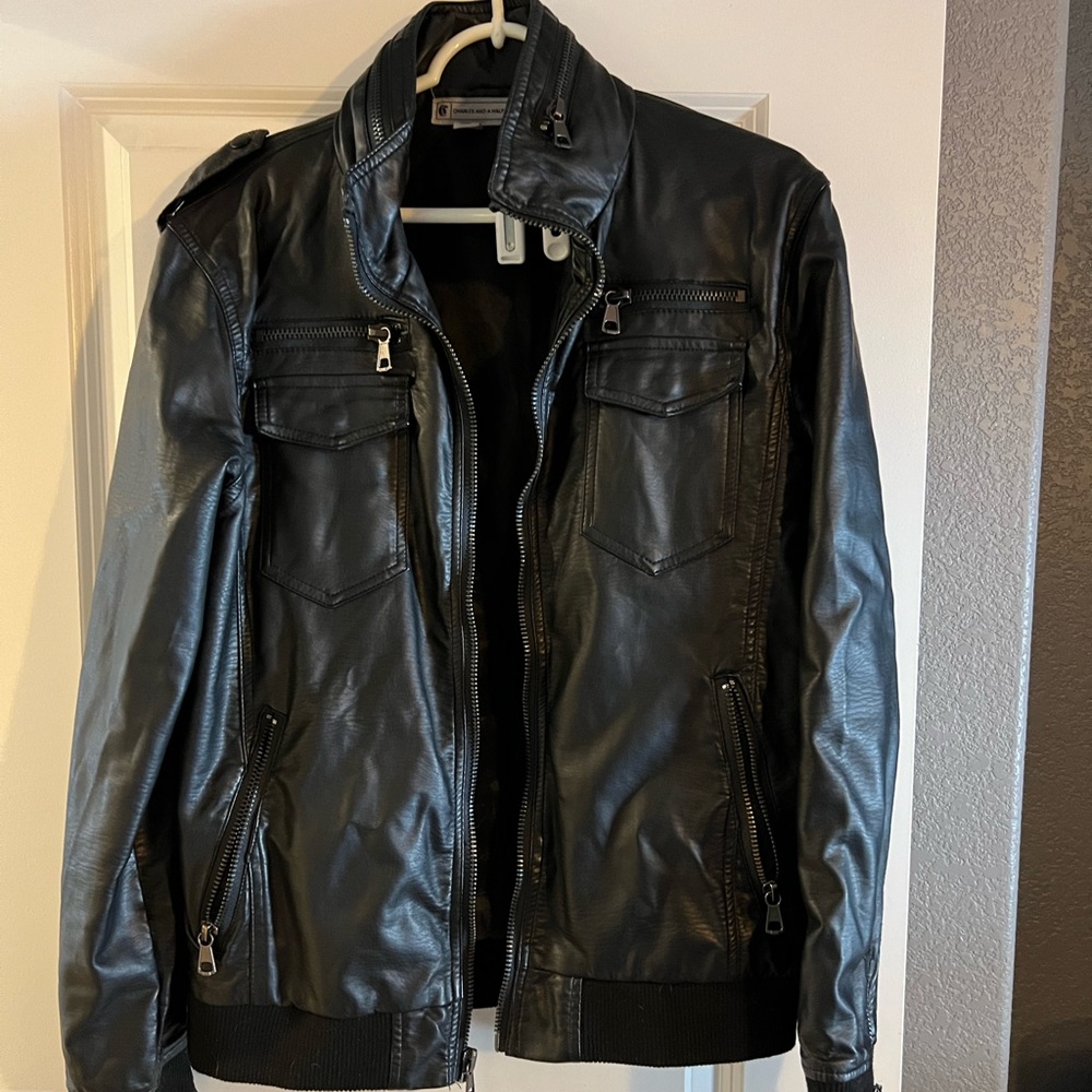 Men’s Charlie and Half vegan leather jacket medium